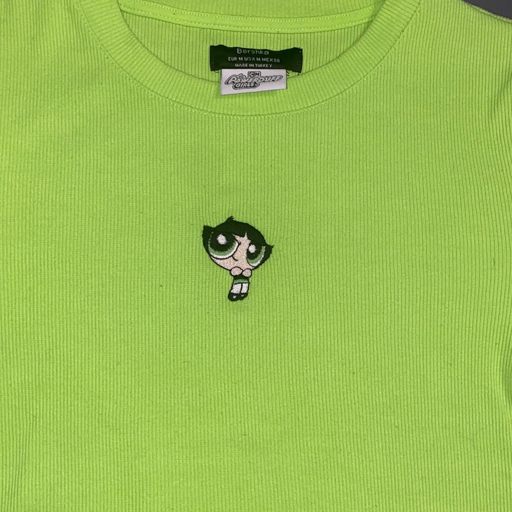 Mishka Green Ribbed Cropped Short Sleeve Tee